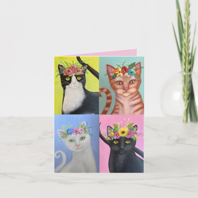 Four Whimsical Cats  Card (Front)