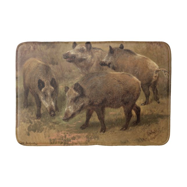 Four Wild Boar on Grass (by Rosa Bonheur) Bath Mat (Front)