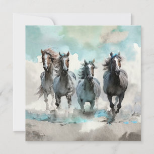 Four Wild Mustang Gallop Across the Prairie Holiday Card