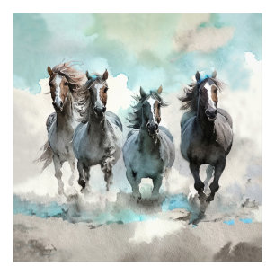 Four Wild Mustang Gallop Across the Prairie Photo Print