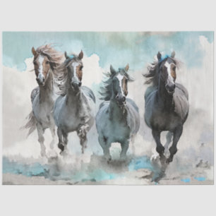 Four Wild Mustang Gallop Across the Prairie Tissue Paper