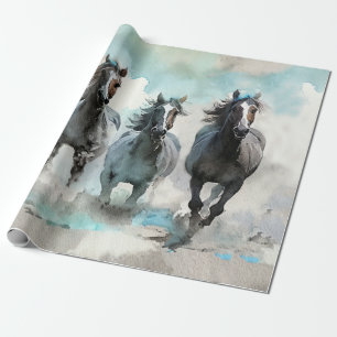 Four Wild Mustang Gallop Across the Prairie Wrapping Paper