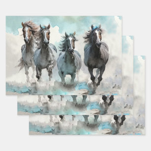 Four Wild Mustang Gallop Across the Prairie Wrapping Paper Sheet