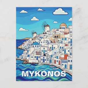 Four Windmills in Mykonos Greece Cyclades Travel Postcard