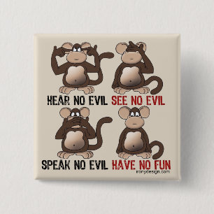 Four Wise Monkeys Humour 15 Cm Square Badge