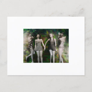 Four Women Sunbathing. Collage Art Postcard