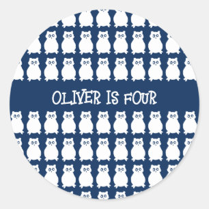Four Year Old Birthday Party Owl Classic Round Sticker