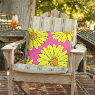 Four Yellow Orange Hot Pink Daisies Cushion