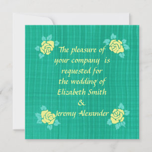 Four Yellow Roses Green Teal Plaid Wedding Invites