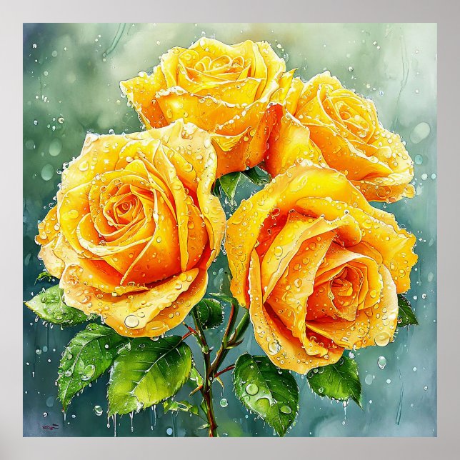 Four yellow roses poster (Front)