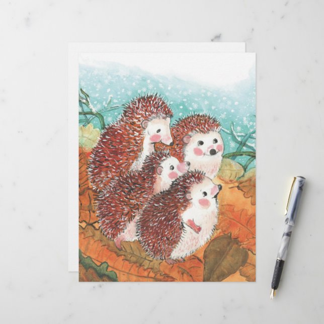 Four Young Hedgehogs Illustration Custom Letterhead (Front/Back In Situ)