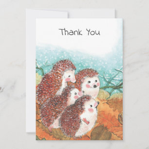 Four Young Hedgehogs Illustration Thank You Card