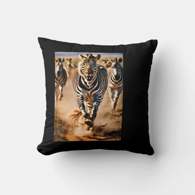 Four Zebras Running Across the Savanna While a  Cushion (Front)