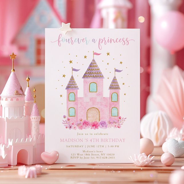 Fourever a Princess Pink Gold Floral Birthday Invitation (Creator Uploaded)