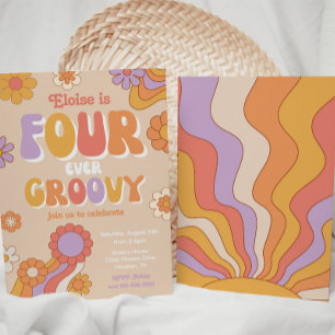 Fourever Groovy Invitation   4th Birthday 