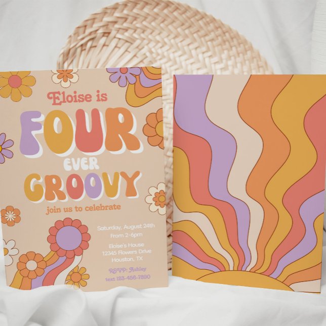 Fourever Groovy Invitation | 4th Birthday  (Creator Uploaded)