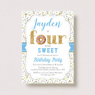 FOURever Sweet Doughnut Boys 4th Birthday Invitati Invitation