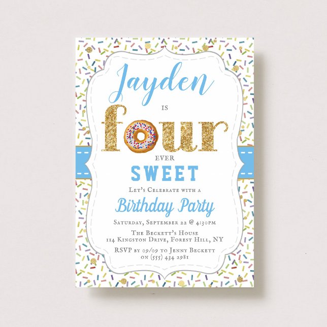 FOURever Sweet Doughnut Boys 4th Birthday Invitati Invitation (Creator Uploaded)