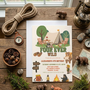 Fourever wild safari Woodland 4th birthday Invitation