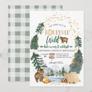 Fourever Wild Woodland Bear 4th Birthday Invitation