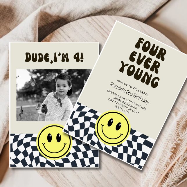 FOURever Young  Retro Boys 4th Birthday Invitation (Creator Uploaded)