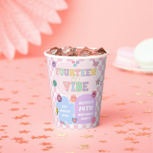Fourteen A Vibe Preppy Patch 14th Birthday Party Paper Cups