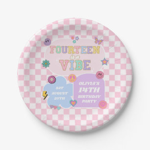 Fourteen A Vibe Preppy Patch 14th Birthday Party Paper Plate