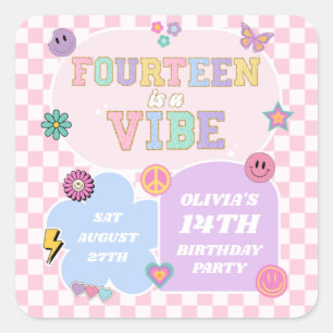 Fourteen A Vibe Preppy Patch 14th Birthday Party Square Sticker