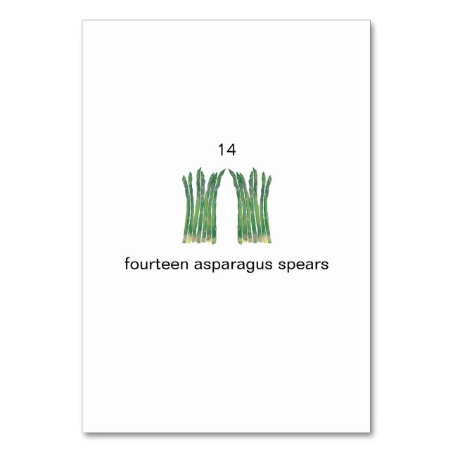 Fourteen asparagus spears number flashcards table number (Back)