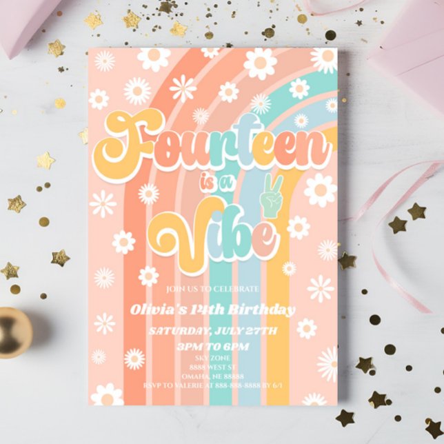 Fourteen Is A Vibe Daisy 14th Birthday Party Invitation (Creator Uploaded)