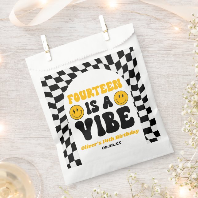 Fourteen Is A Vibe Retro 14th Birthday Party Favour Bag (Clipped)