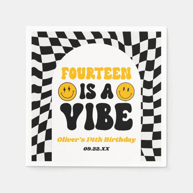 Fourteen Is A Vibe Retro 14th Birthday Party Napkin (Front)