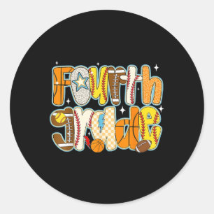 Fourth 4th Grade Boy Baseball Basketball Football  Classic Round Sticker
