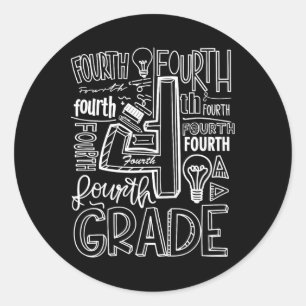 Fourth 4th Grade Typography Back To School 1 Classic Round Sticker