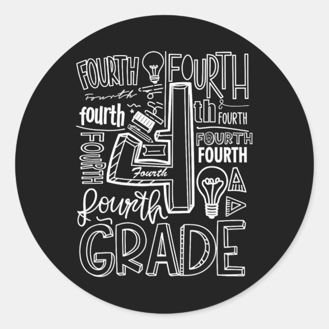 Fourth 4th Grade Typography Back To School 1  Classic Round Sticker (Front)