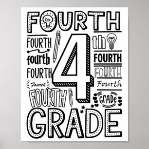 Fourth 4th Grade Typography Back To School Poster