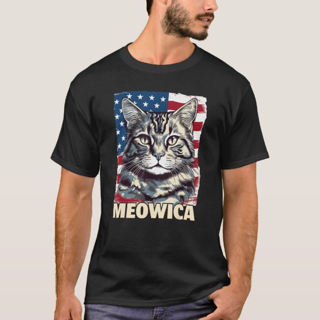 Fourth 4th of July Cat American Flag America Patri T-Shirt (Front)