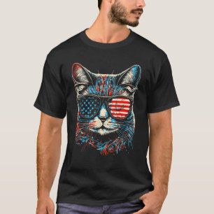 Fourth 4th of July Cat American Flag America Patri T-Shirt