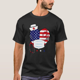 Fourth 4th Of July Of Nurse America Heart Flag Nur T-Shirt