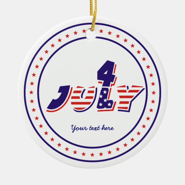 Fourth 4th of July red blue text design ornament (Front)