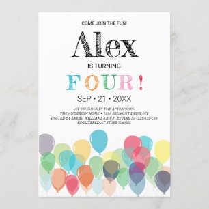 Fourth Birthday Balloons Party Invitation