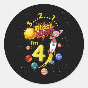 Fourth Birthday Blast Off 4 Astronaut Rocket Classic Round Sticker