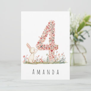 Fourth Birthday Floral Four & White Bunny Card