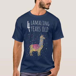 Fourth Birthday Four 4 Lama Alpaka T-Shirt