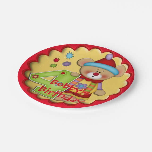 Fourth Birthday Party Clown Bear Paper Plates (Angled)