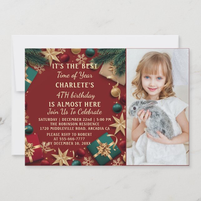  fourth Christmas Birthday Party photo  Invitation (Front)