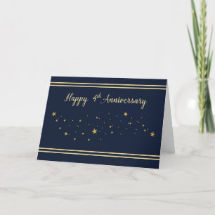 Fourth Employee Anniversary Gold Glitter Stars on  Card