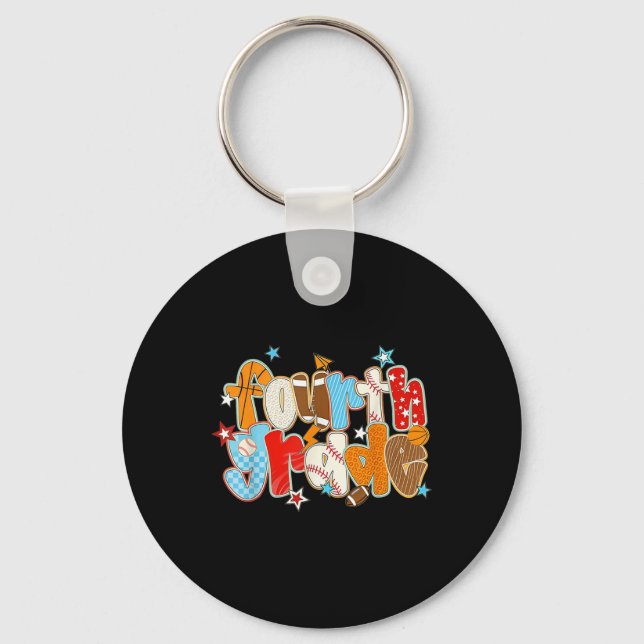Fourth Grade Back To School Baseball Basketball Pr Key Ring (Front)
