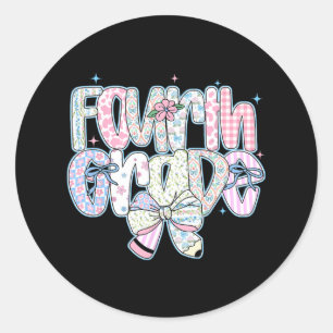 Fourth Grade Back To School Coquette Preppy Pencil Classic Round Sticker