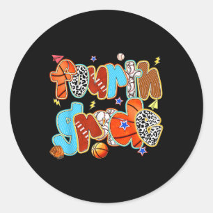 Fourth Grade Baseball Basketball Football Sports B Classic Round Sticker